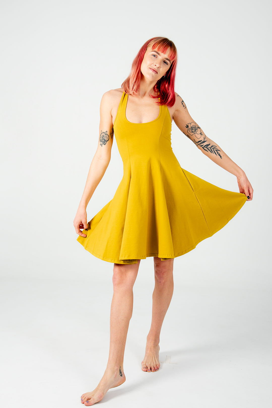 Asri Cross Back Mini Dress In Mustard Seed