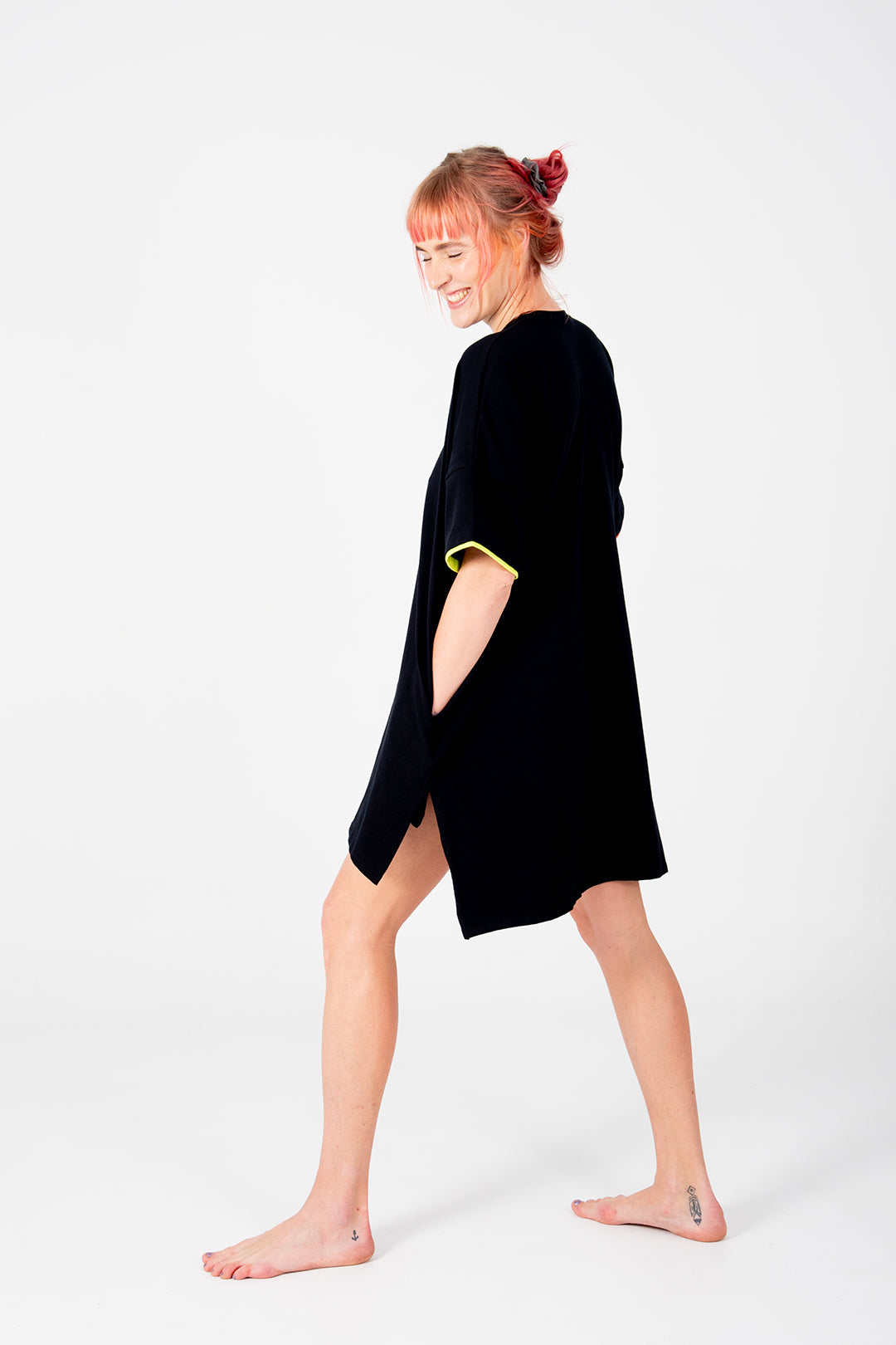 Oversized T-Shirt Dress in Black Flame and Lime