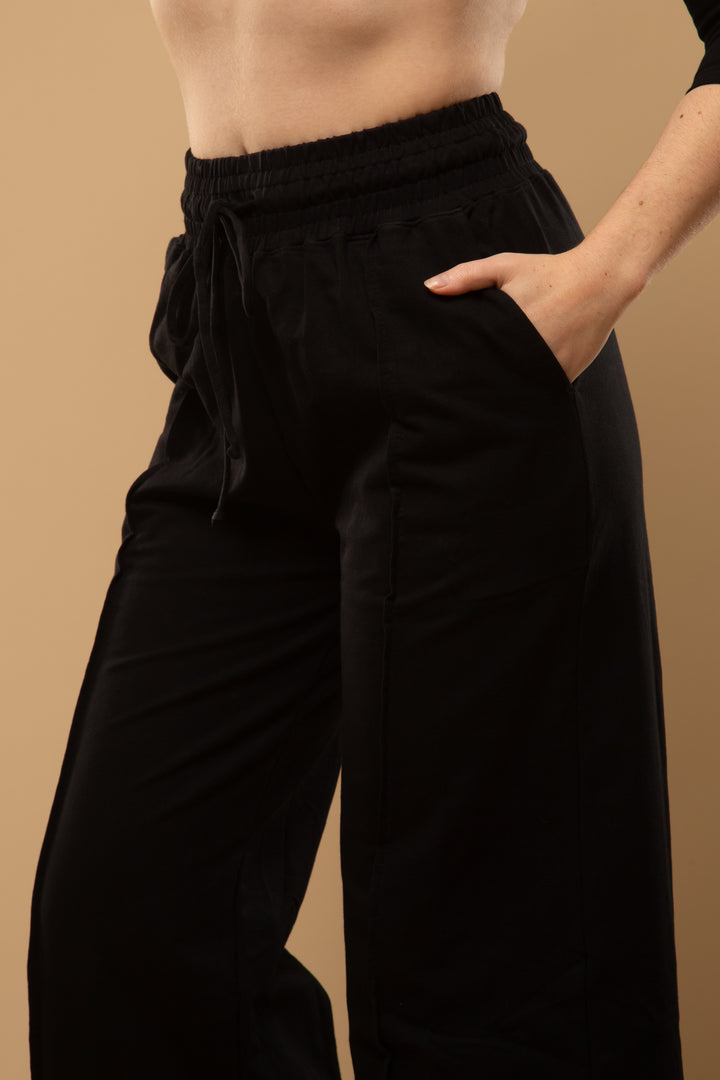 Trackie Trousers Wide Leg in Black