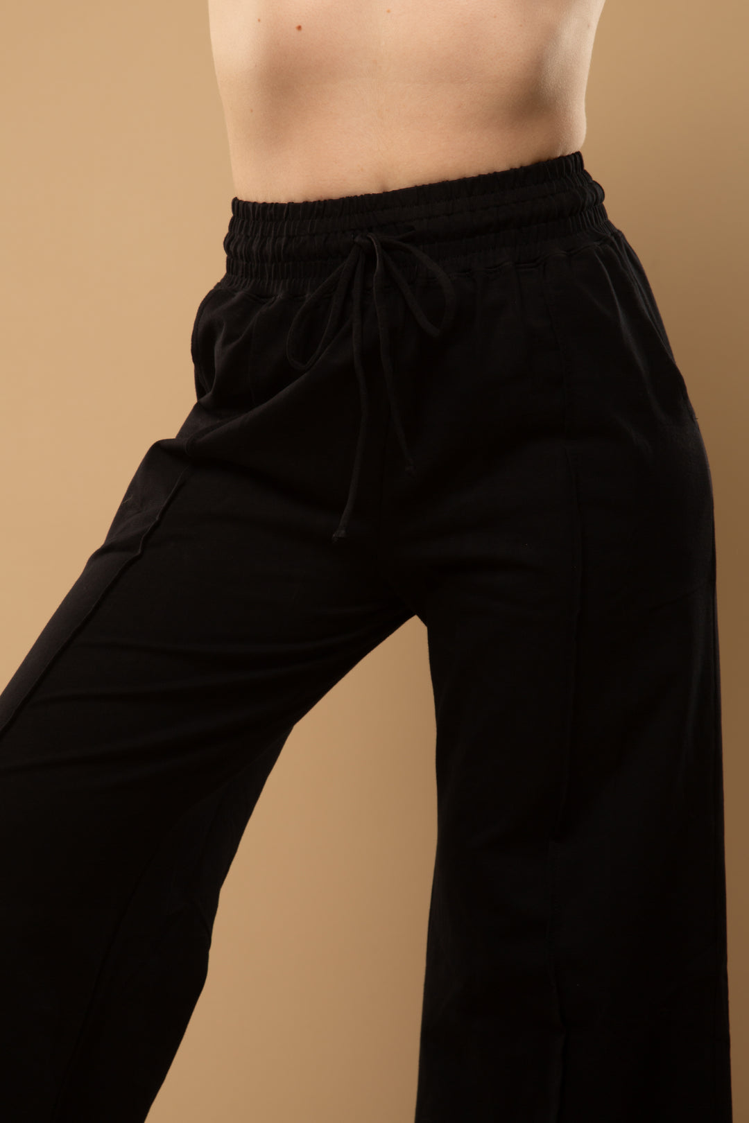 Trackie Trousers Wide Leg in Black