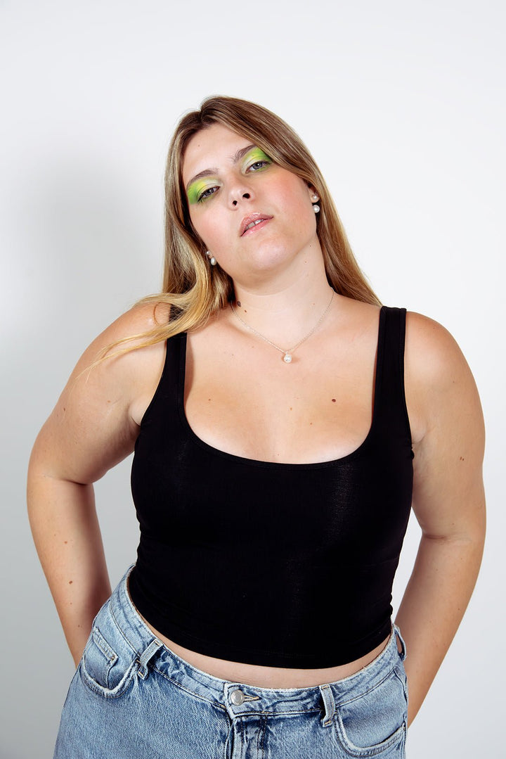 Api Mid Crop Top in Black - Manners London