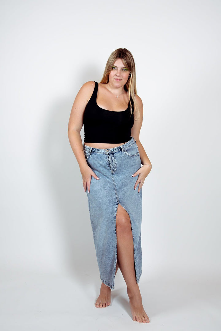 Api Mid Crop Top in Black - Manners London