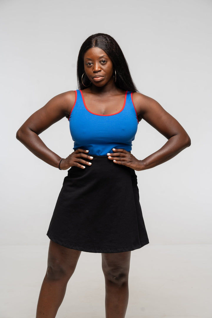 Api Mid Crop Top in Forgetmenot / Red edging - Manners London