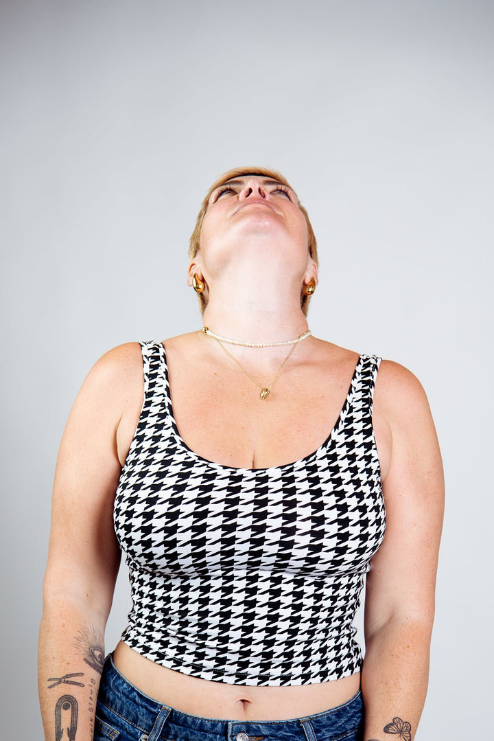 Api Mid Crop Top in Houndstooth Print - Manners London