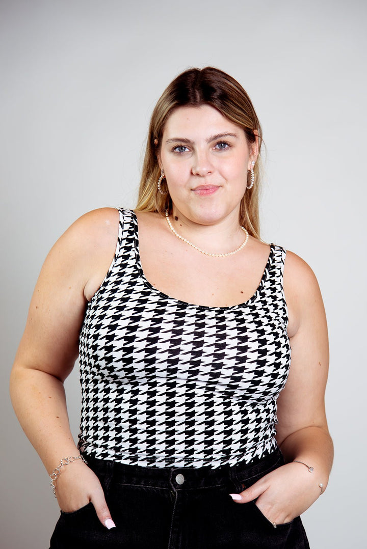 Api Mid Crop Top in Houndstooth Print - Manners London