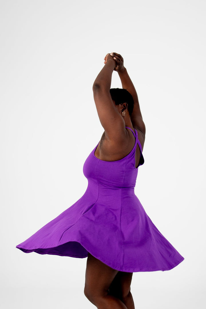 Asri Cross Back Mini Dress In T.Purple - Manners London