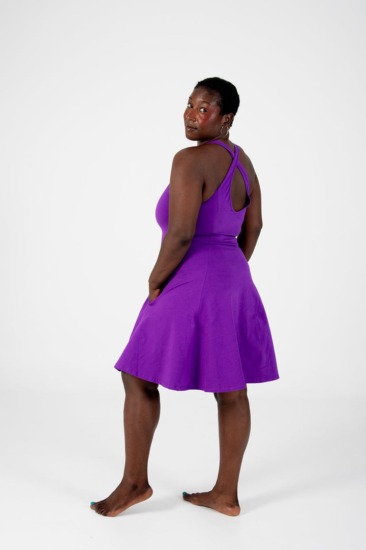 Asri Cross Back Mini Dress In T.Purple - Manners London