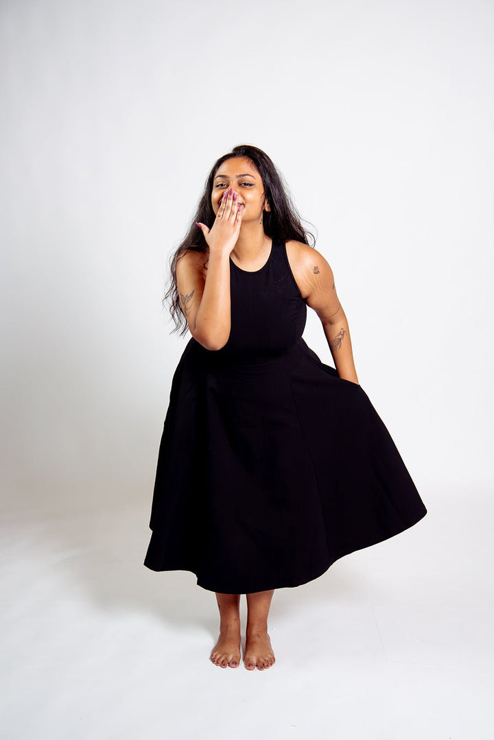 Asri Dress Iza Neck Midi Petite in Black - Manners London