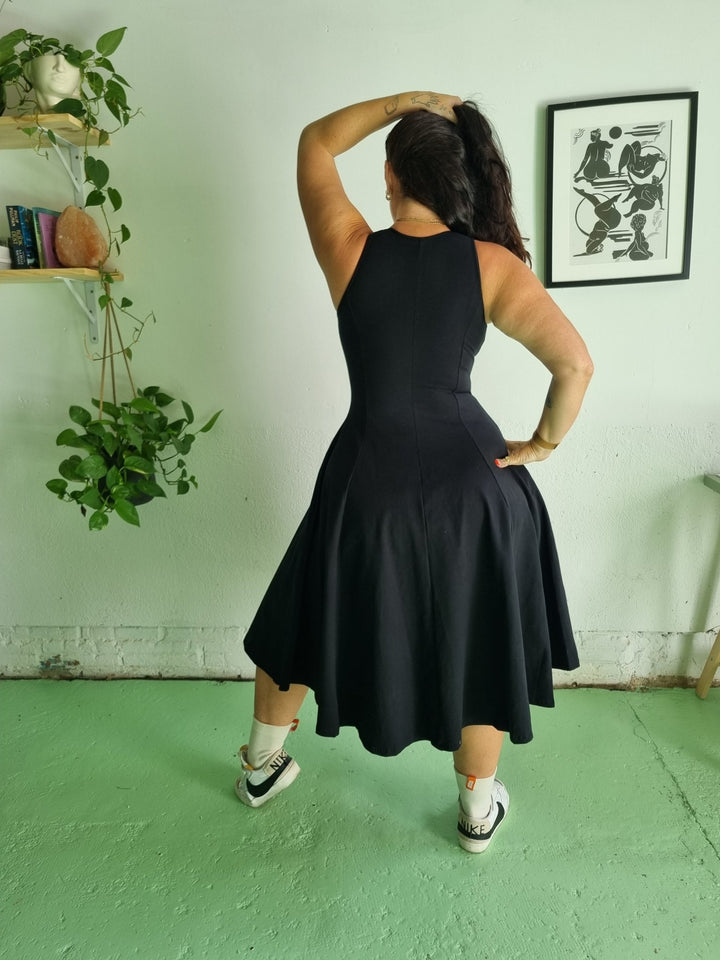 Asri Dress Iza Neck Midi Petite in Black - Manners London