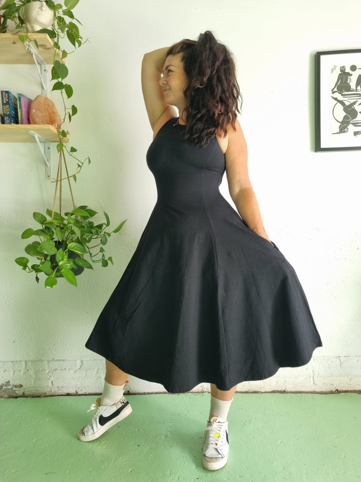 Asri Dress Iza Neck Midi Petite in Black - Manners London