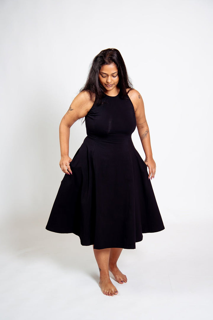 Asri Dress Iza Neck Midi Petite in Black - Manners London