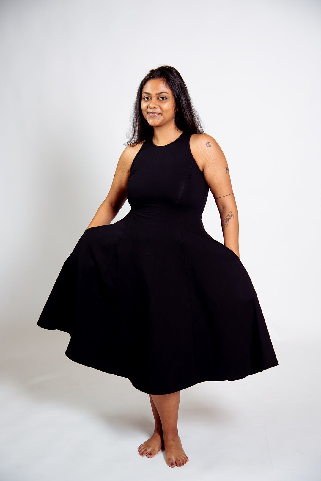 Asri Dress Iza Neck Midi Petite in Black - Manners London