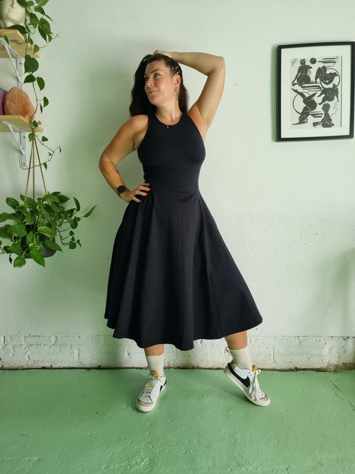 Asri Dress Iza Neck Midi Petite in Black - Manners London