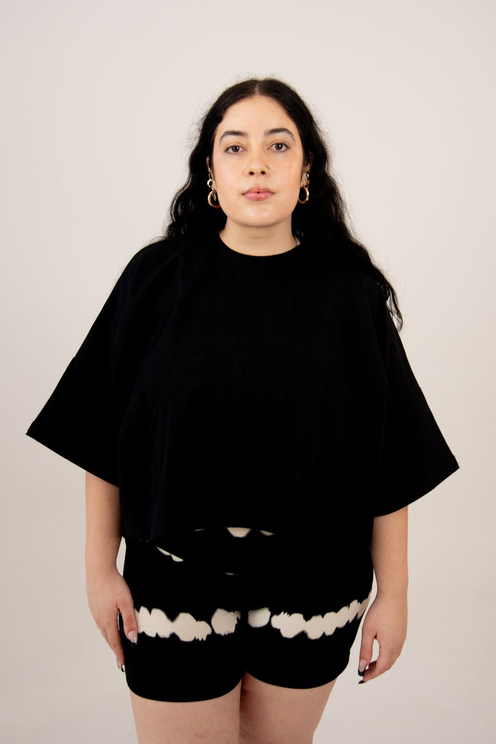 Biker Shorts Mid Length in Petite - Blot Black - Manners London