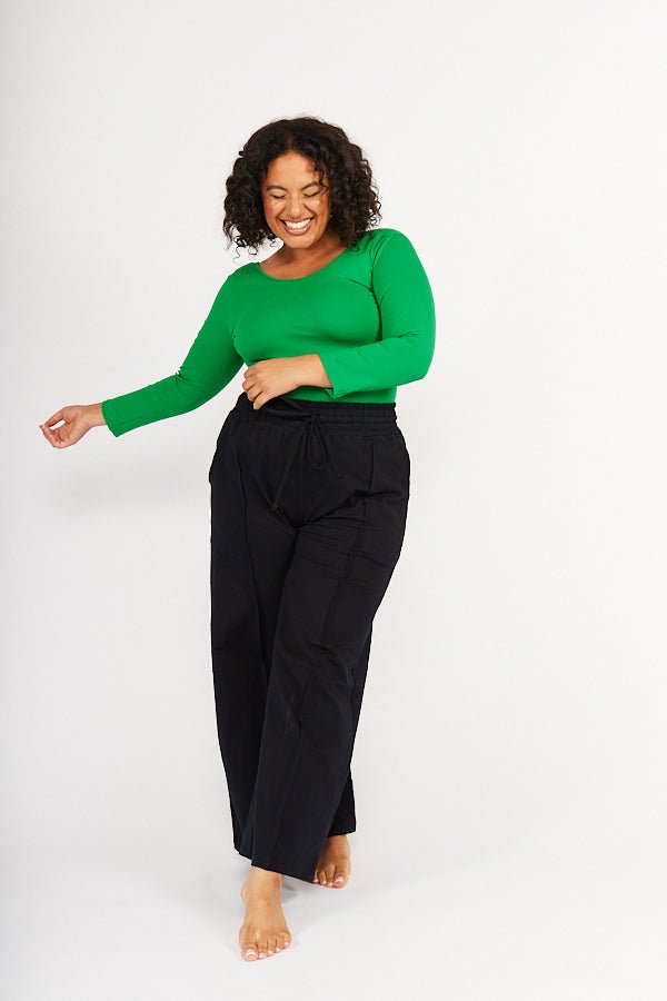 Classic Long Sleeve Reversible Crop Tee in Grass Green - Manners London