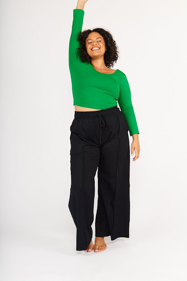 Classic Long Sleeve Reversible Crop Tee in Grass Green - Manners London