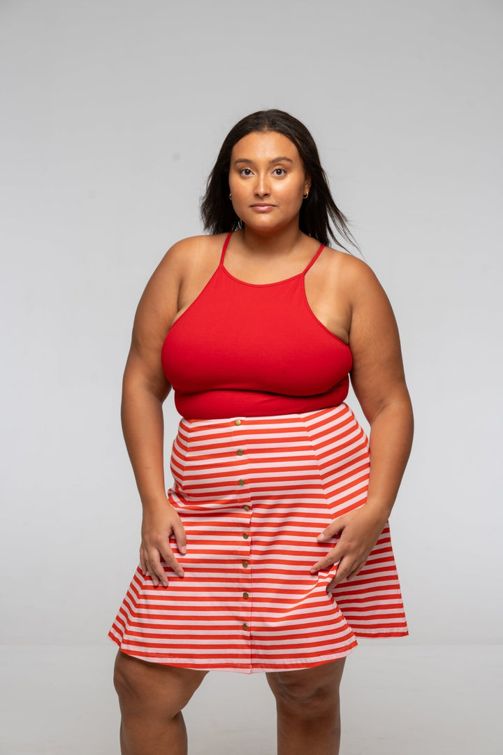 EKA Racer Full Length Top in Pomegranate Red - Manners London