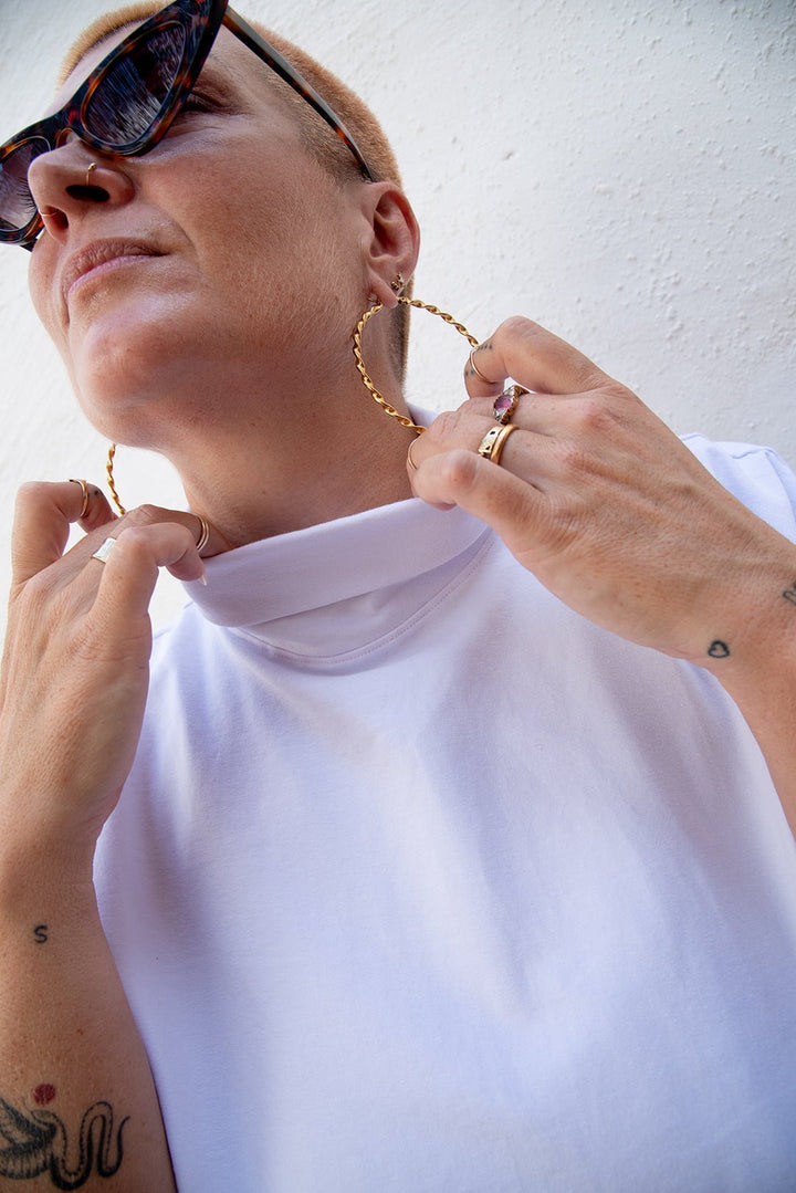 Funnel Neck Oversized Crop Tee in White - Manners London