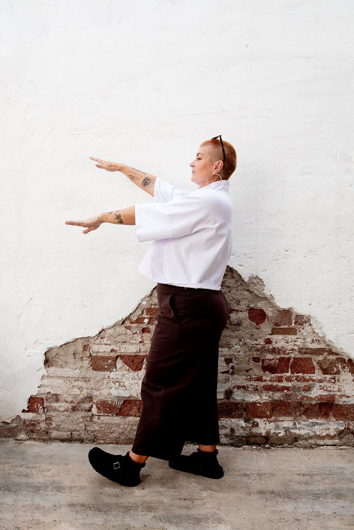 Funnel Neck Oversized Crop Tee in White - Manners London
