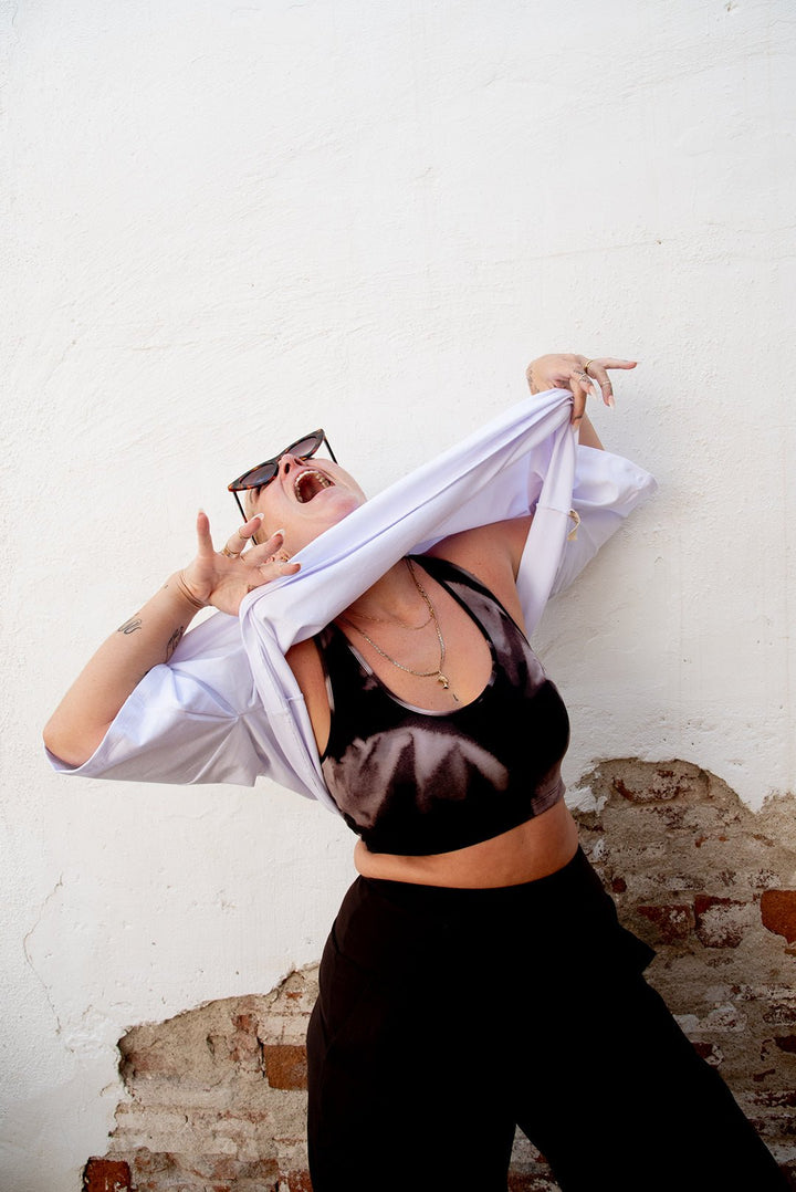 Funnel Neck Oversized Crop Tee in White - Manners London