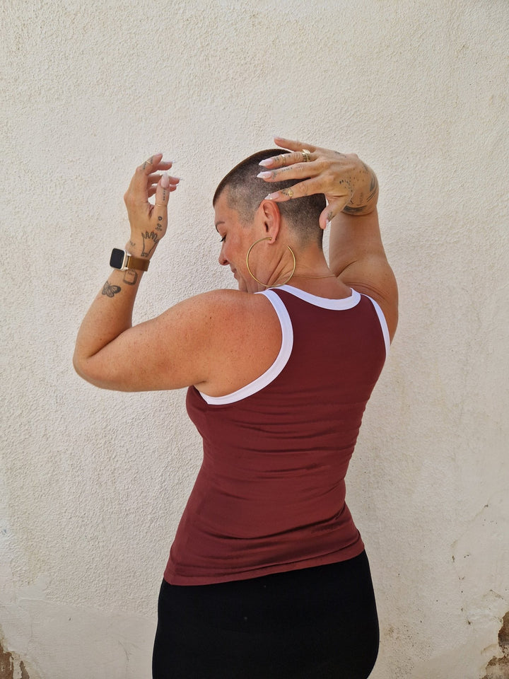 Iva Top Full Length in Tawny Port/White - Manners London