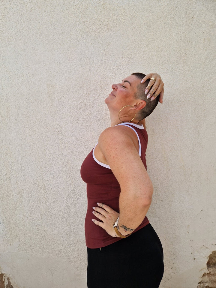 Iva Top Full Length in Tawny Port/White - Manners London