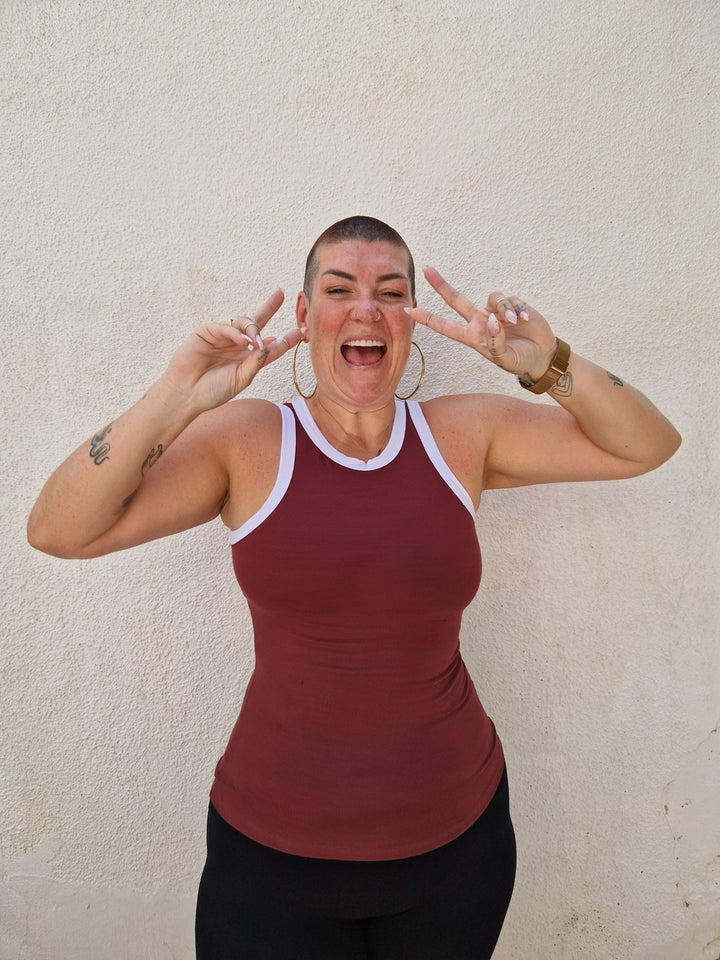 Iva Top Full Length in Tawny Port/White - Manners London