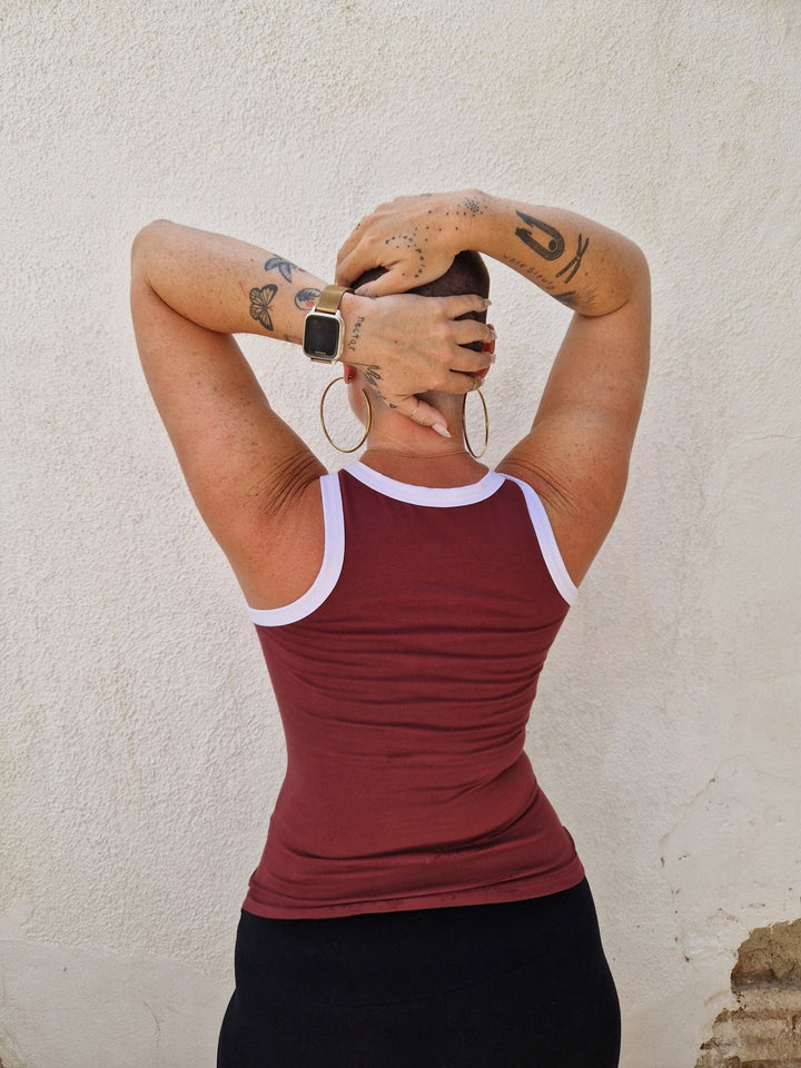 Iva Top Full Length in Tawny Port/White - Manners London