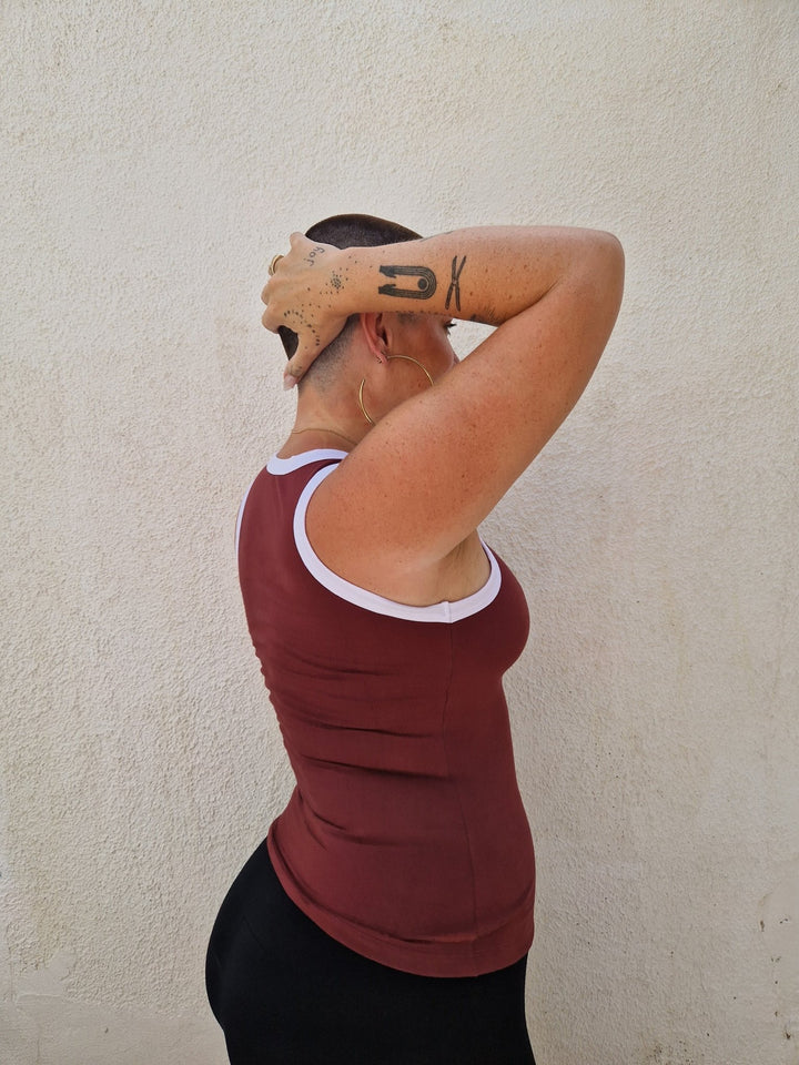 Iva Top Full Length in Tawny Port/White - Manners London