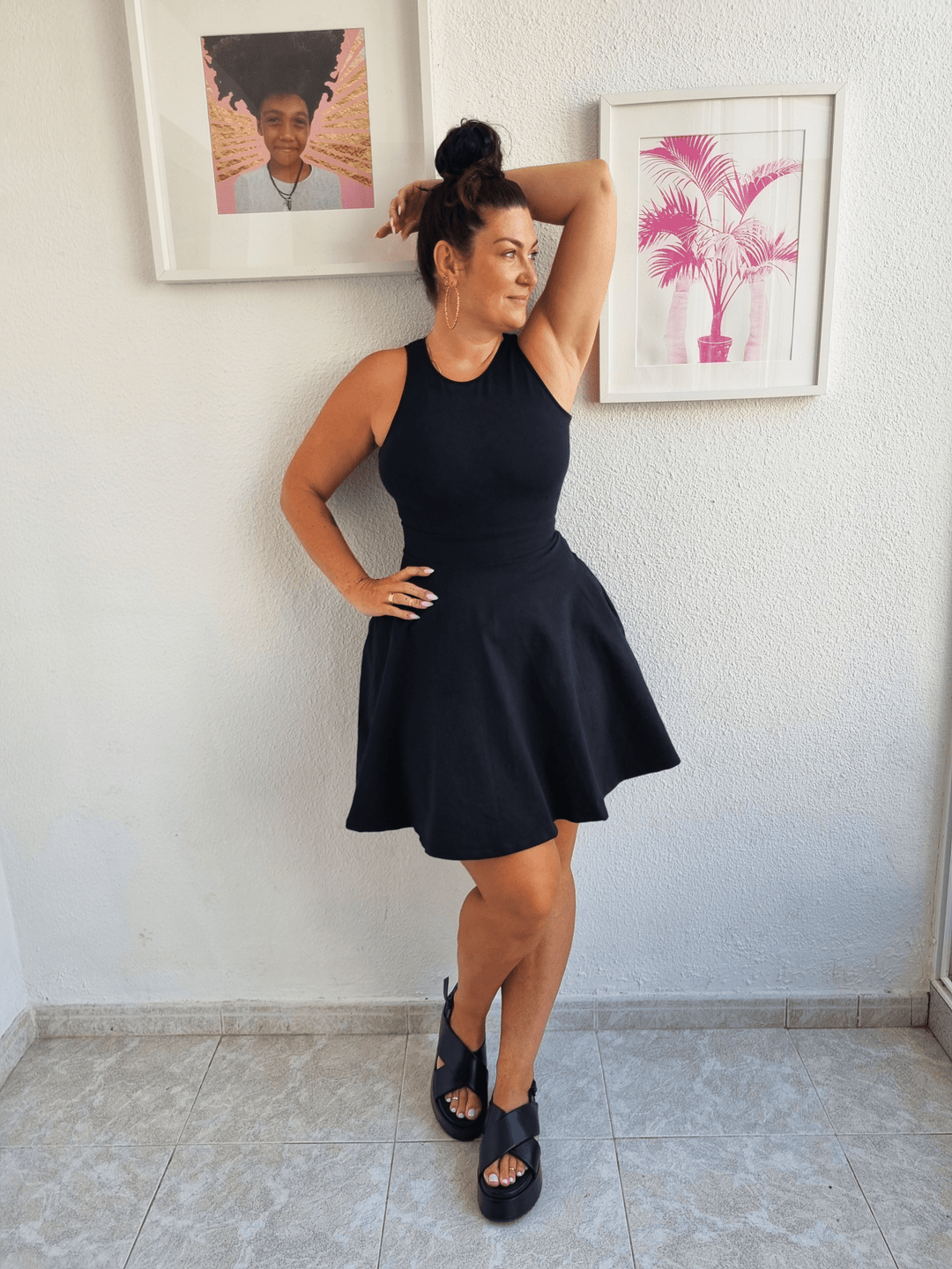 Jola Mini Dress Iza Neck in Black - Manners London