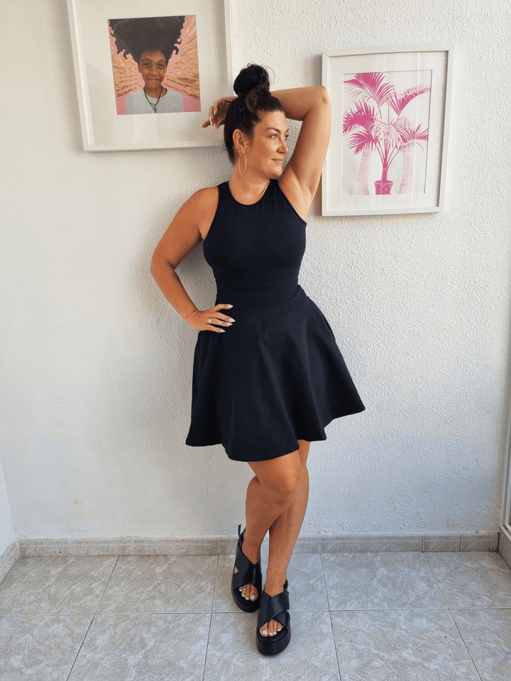 Jola Mini Dress Iza Neck in Black - Manners London