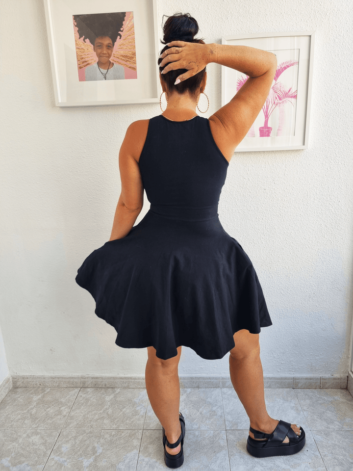 Jola Mini Dress Iza Neck in Black - Manners London
