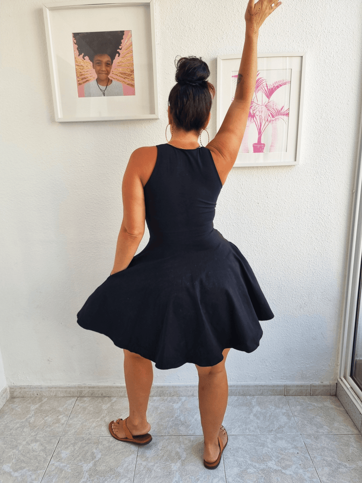 Jola Mini Dress Iza Neck in Black - Manners London