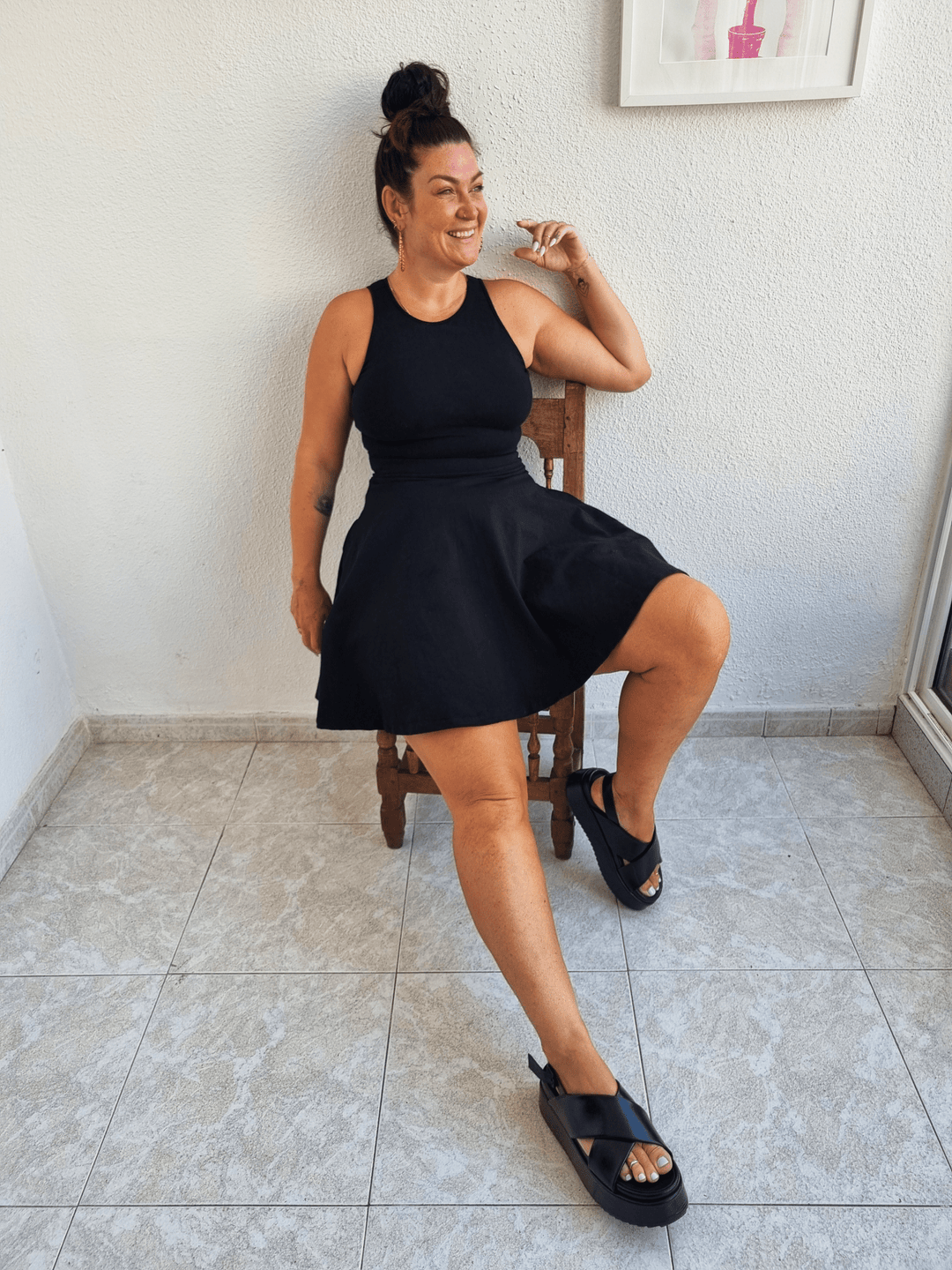 Jola Mini Dress Iza Neck in Black - Manners London