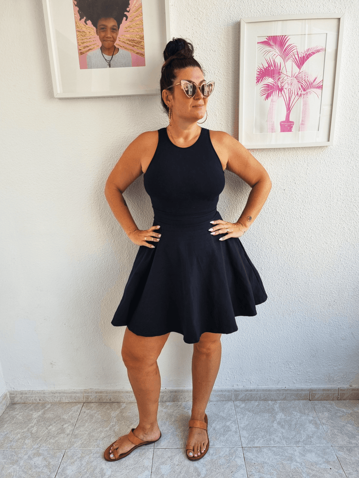 Jola Mini Dress Iza Neck in Black - Manners London