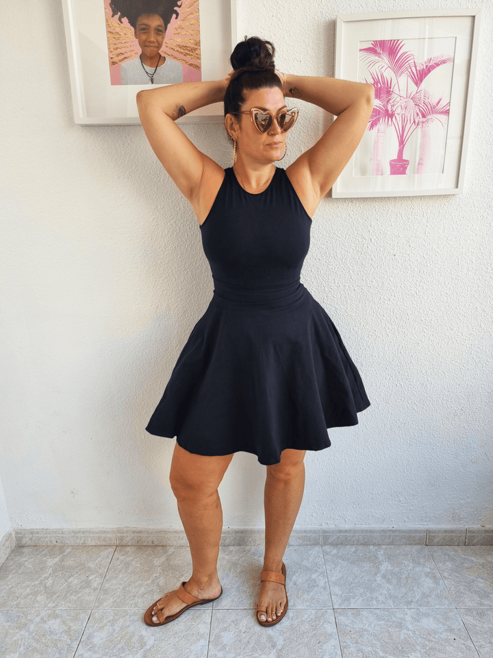 Jola Mini Dress Iza Neck in Black - Manners London