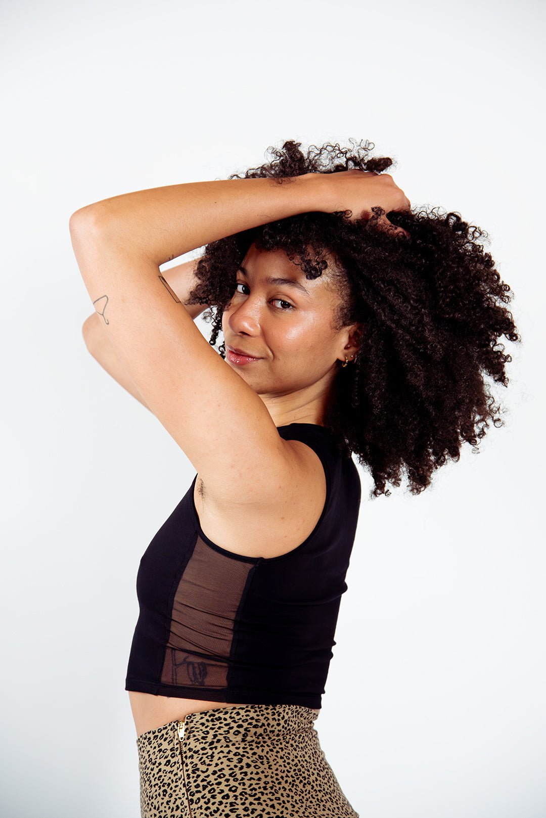 Mesh Iza Crop Top in Black - Manners London