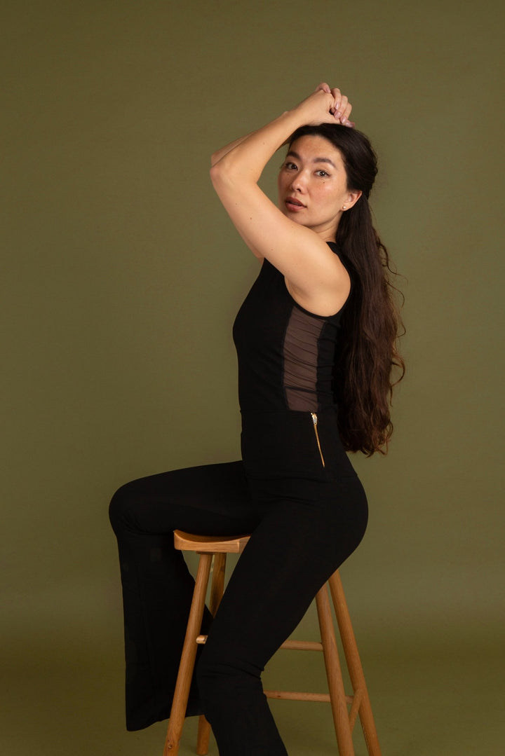 Mesh Iza Full Length Top in Black - Manners London