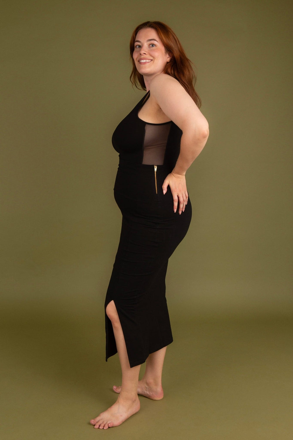 Mesh Iza Full Length Top in Black - Manners London