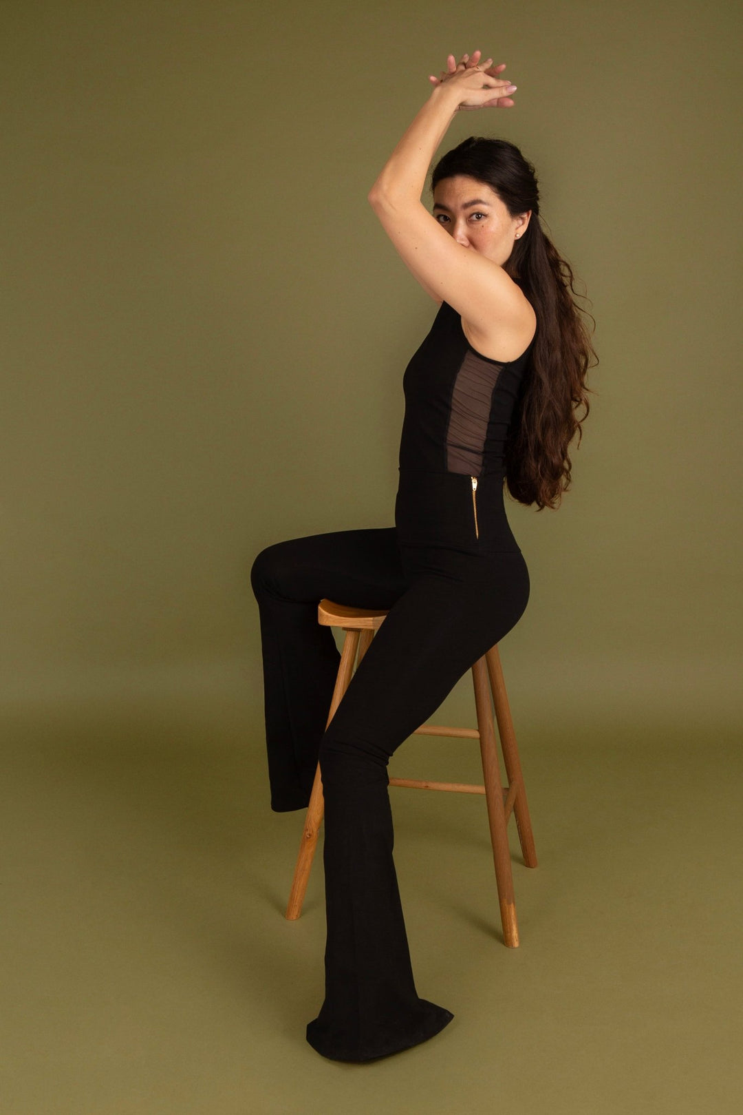 Mesh Iza Full Length Top in Black - Manners London