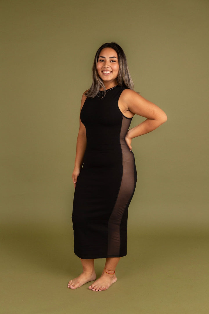 Mesh Midi Dress Petite in Black - Manners London