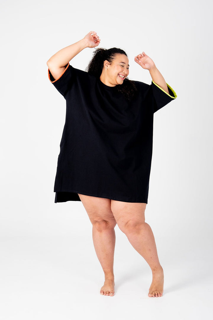 Oversized T-Shirt Mini Dress in Black Flame and Lime - Manners London