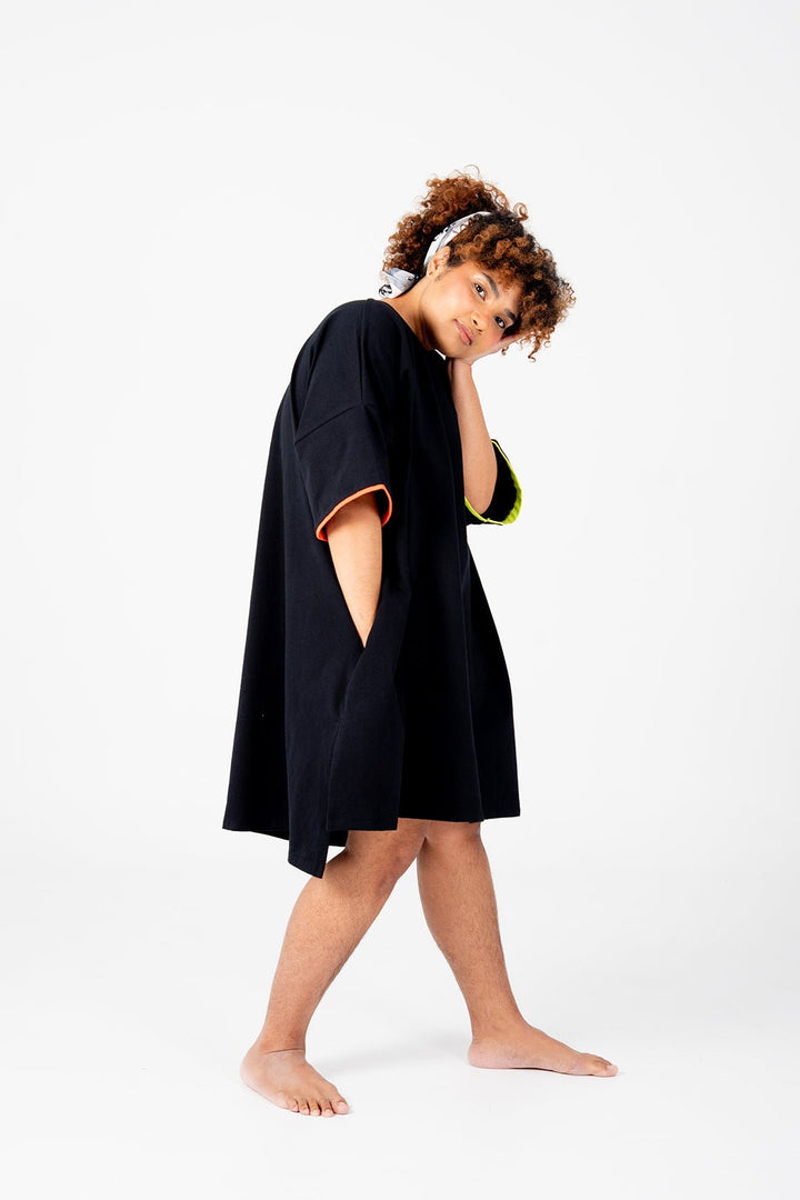 Oversized T-Shirt Mini Dress in Black Flame and Lime - Manners London