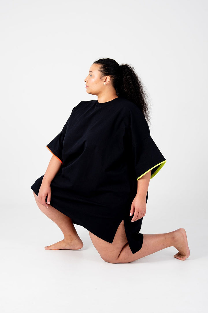 Oversized T-Shirt Mini Dress in Black Flame and Lime - Manners London