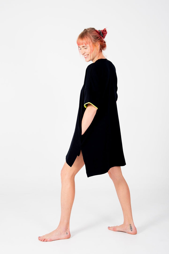 Oversized T-Shirt Mini Dress in Black Flame and Lime - Manners London