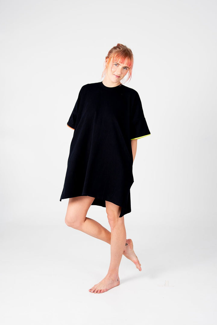 Oversized T-Shirt Mini Dress in Black Flame and Lime - Manners London