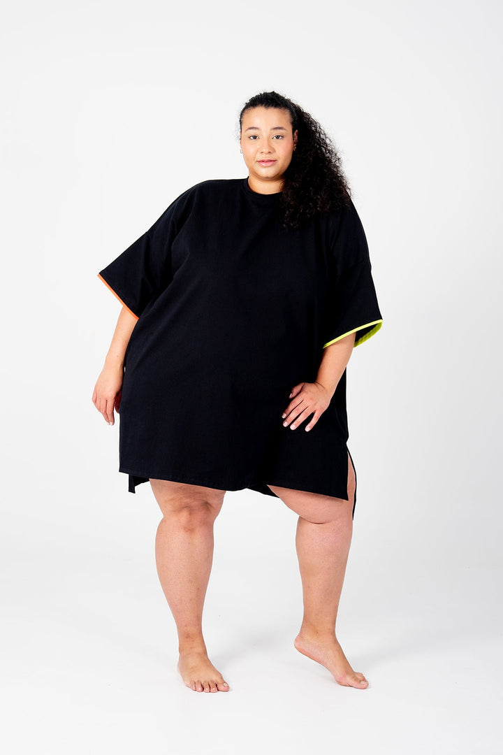 Oversized T-Shirt Mini Dress in Black Flame and Lime - Manners London