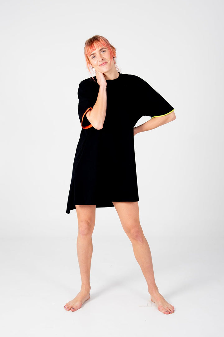 Oversized T-Shirt Mini Dress in Black Flame and Lime - Manners London