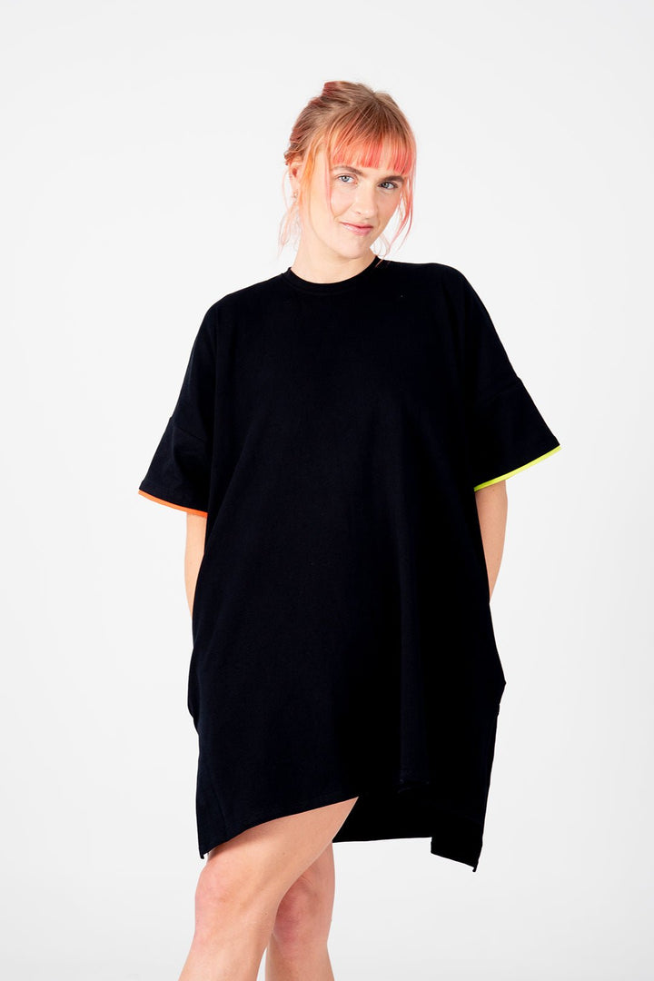Oversized T-Shirt Mini Dress in Black Flame and Lime - Manners London