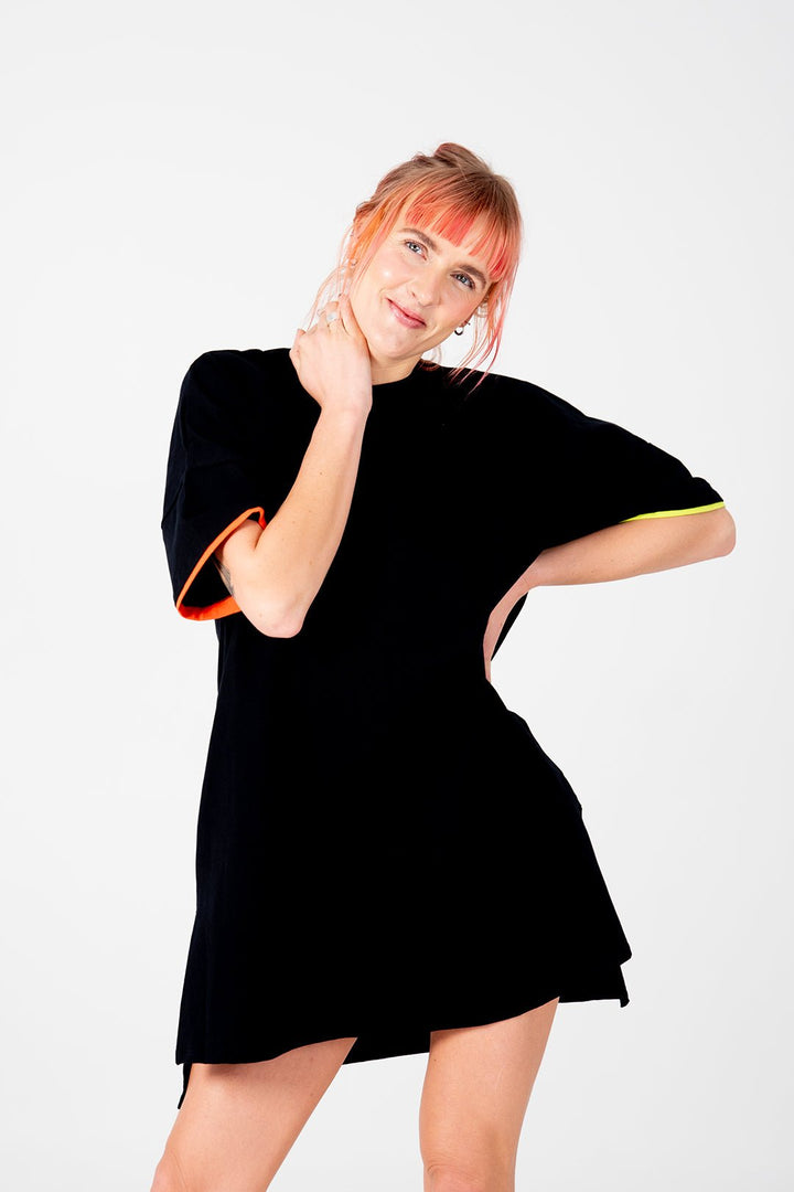 Oversized T-Shirt Mini Dress in Black Flame and Lime - Manners London
